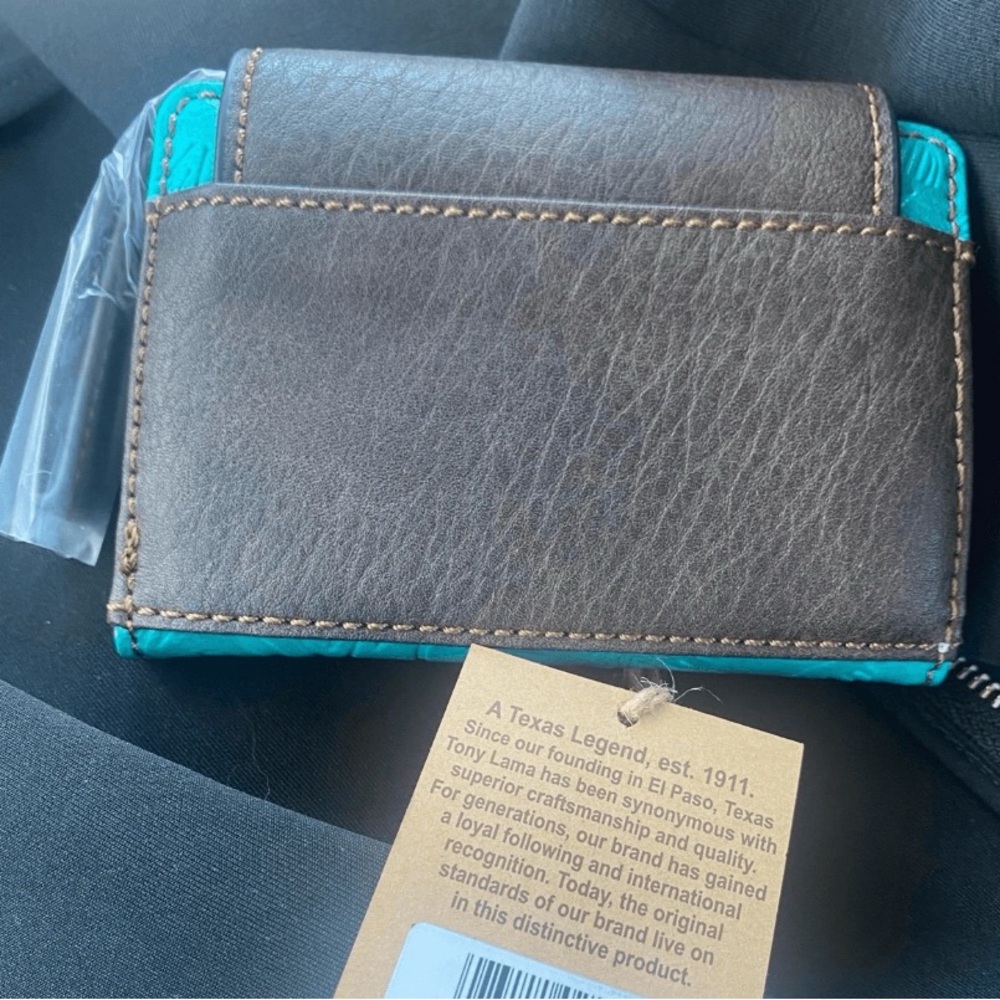 NWT Tony Lama Tooled Turquoise Leather Wristlet Wallet - Picture 4 of 5